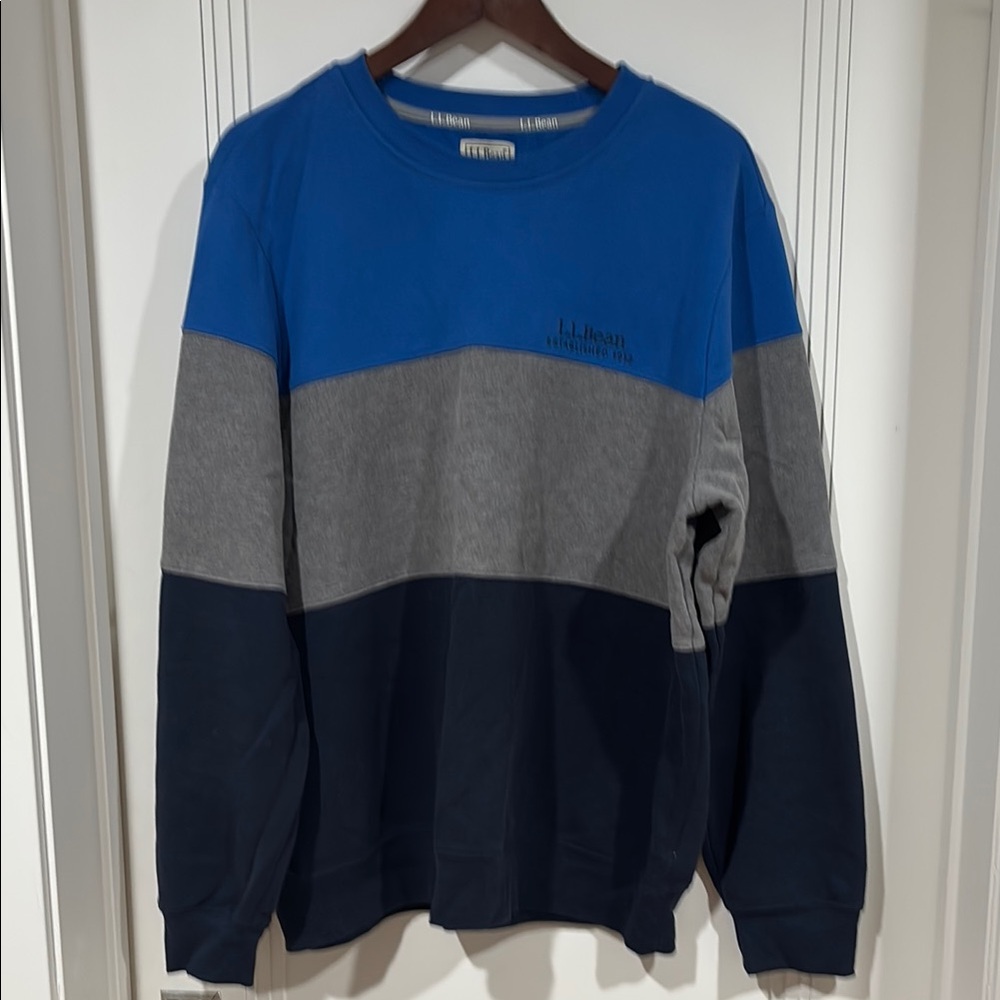 L.L. Bean Blue and Gray Crewneck Sweater with Ribbed Details